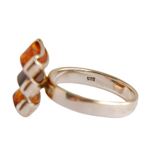 Amber Ring 925 Sterling Silver Cherry Cognac Stacked Style - Picture 4 of 6